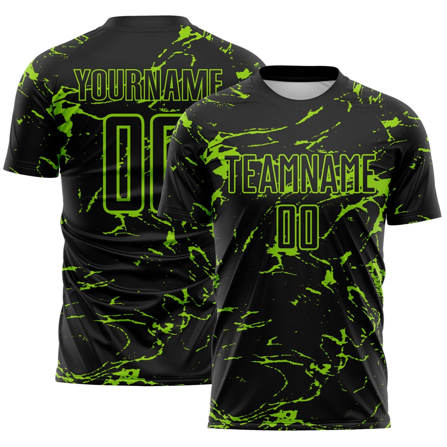 Custom Black-Neon Green Abstract Fluid Marble Sublimation Soccer Uniform Jersey - Main View