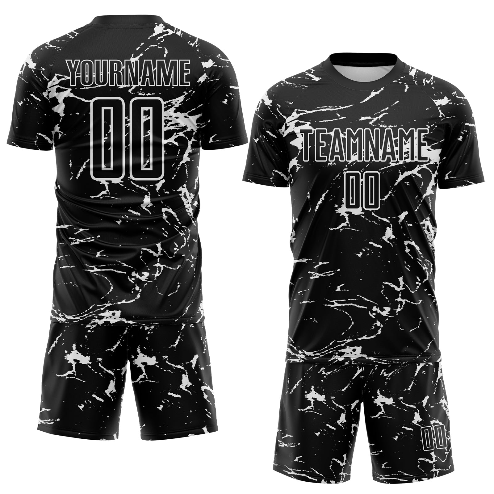 Custom Black-White Abstract Fluid Marble Sublimation Soccer Uniform Jersey view 2