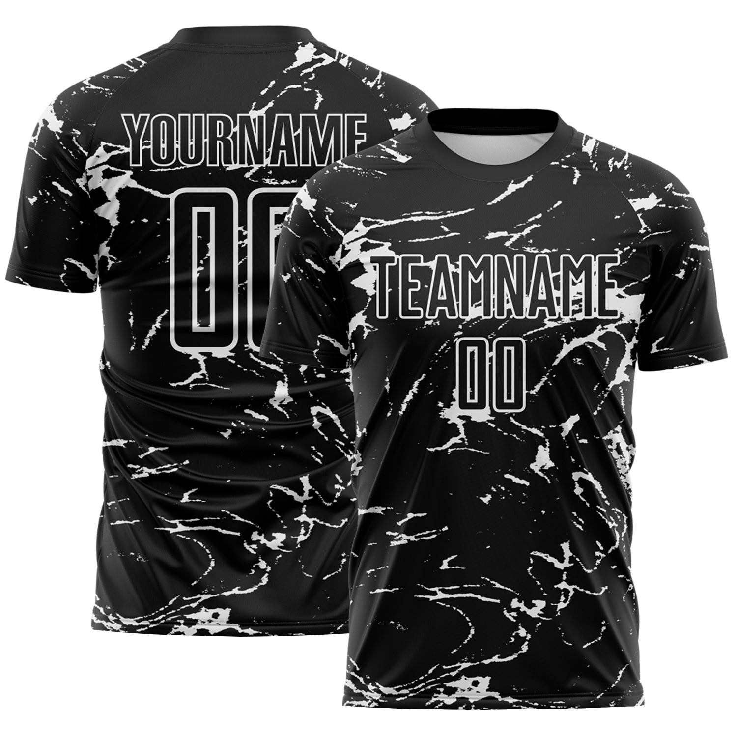 Custom Black-White Abstract Fluid Marble Sublimation Soccer Uniform Jersey - Main View