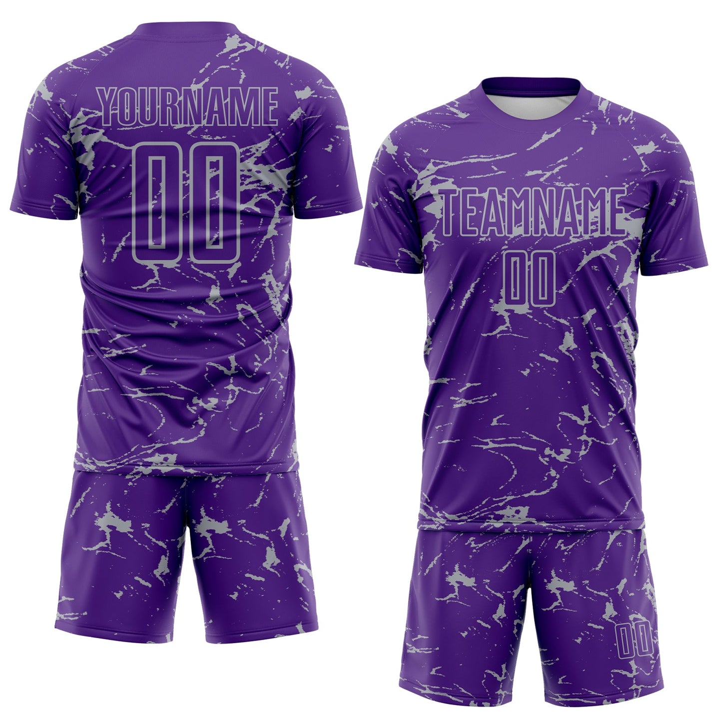 Custom Purple-Gray Abstract Fluid Marble Sublimation Soccer Uniform Jersey view 2