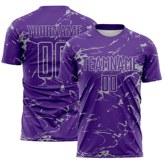 Custom Purple-Gray Abstract Fluid Marble Sublimation Soccer Uniform Jersey - Main View