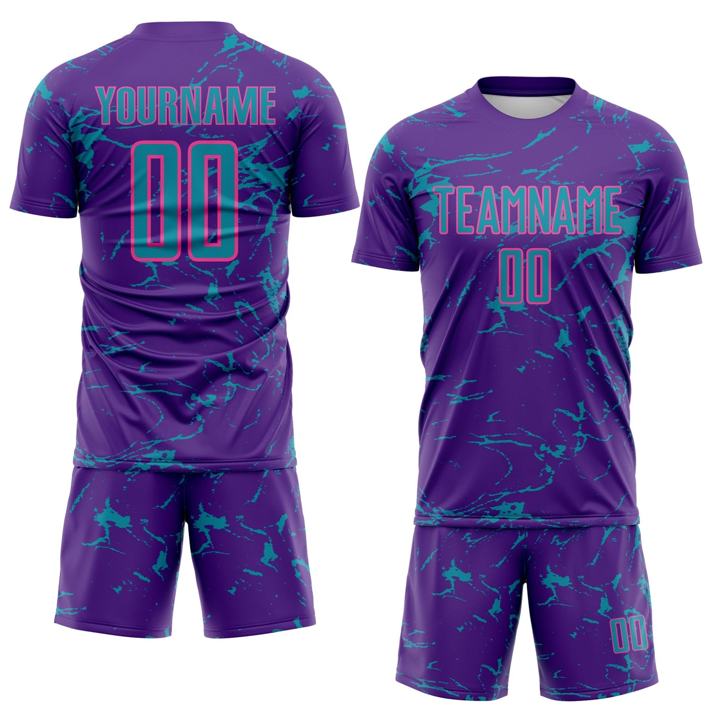 Custom Purple Teal-Pink Abstract Fluid Marble Sublimation Soccer Uniform Jersey view 2