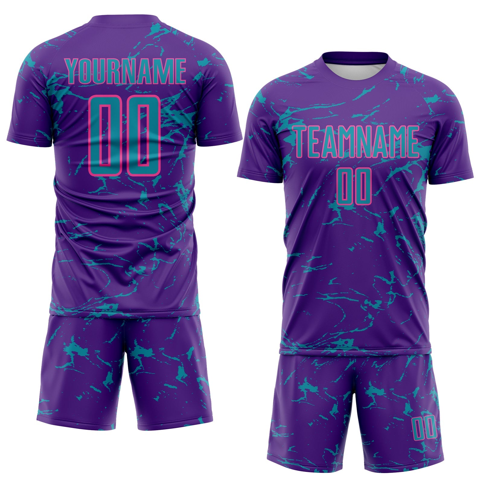 Custom Purple Teal-Pink Abstract Fluid Marble Sublimation Soccer Uniform Jersey view 2