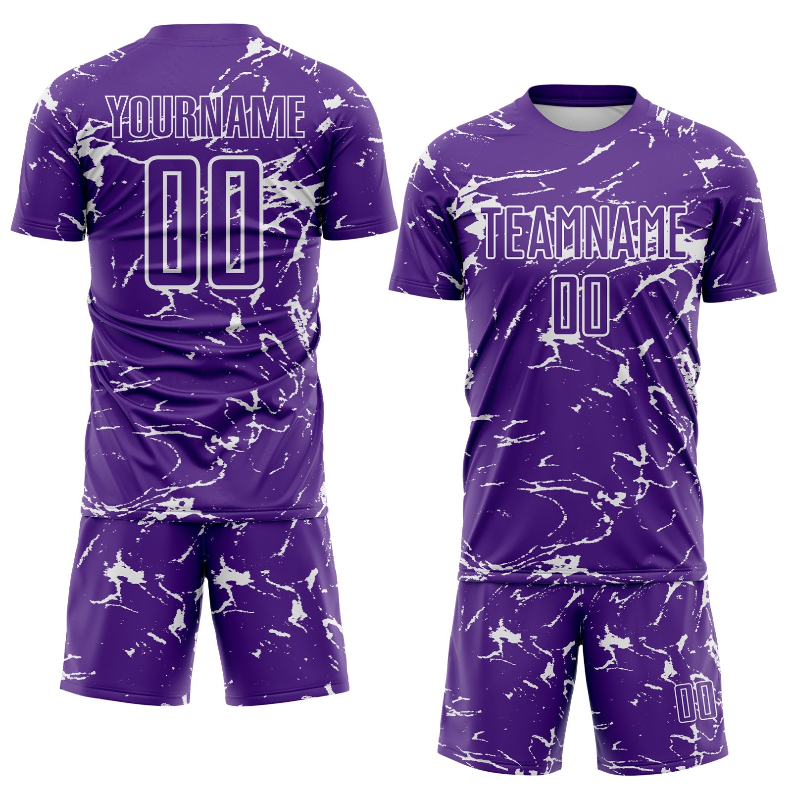 Custom Purple-White Abstract Fluid Marble Sublimation Soccer Uniform Jersey view 2