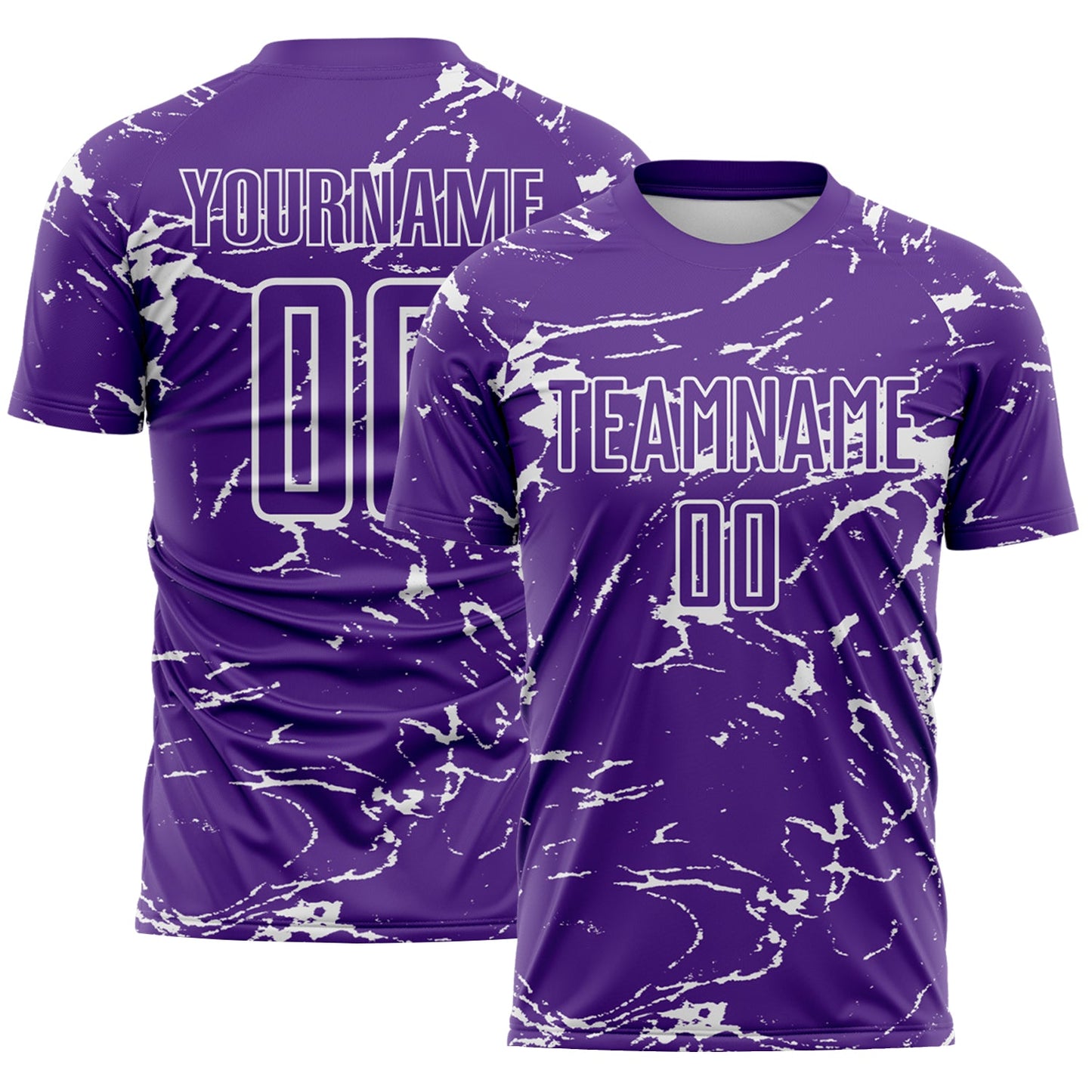 Custom Purple-White Abstract Fluid Marble Sublimation Soccer Uniform Jersey - Main View