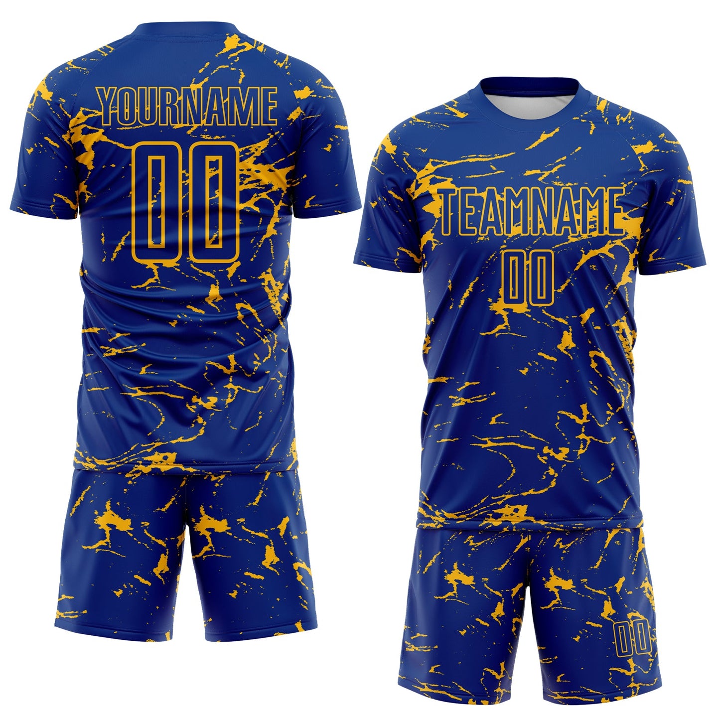 Custom Royal-Gold Abstract Fluid Marble Sublimation Soccer Uniform Jersey view 2