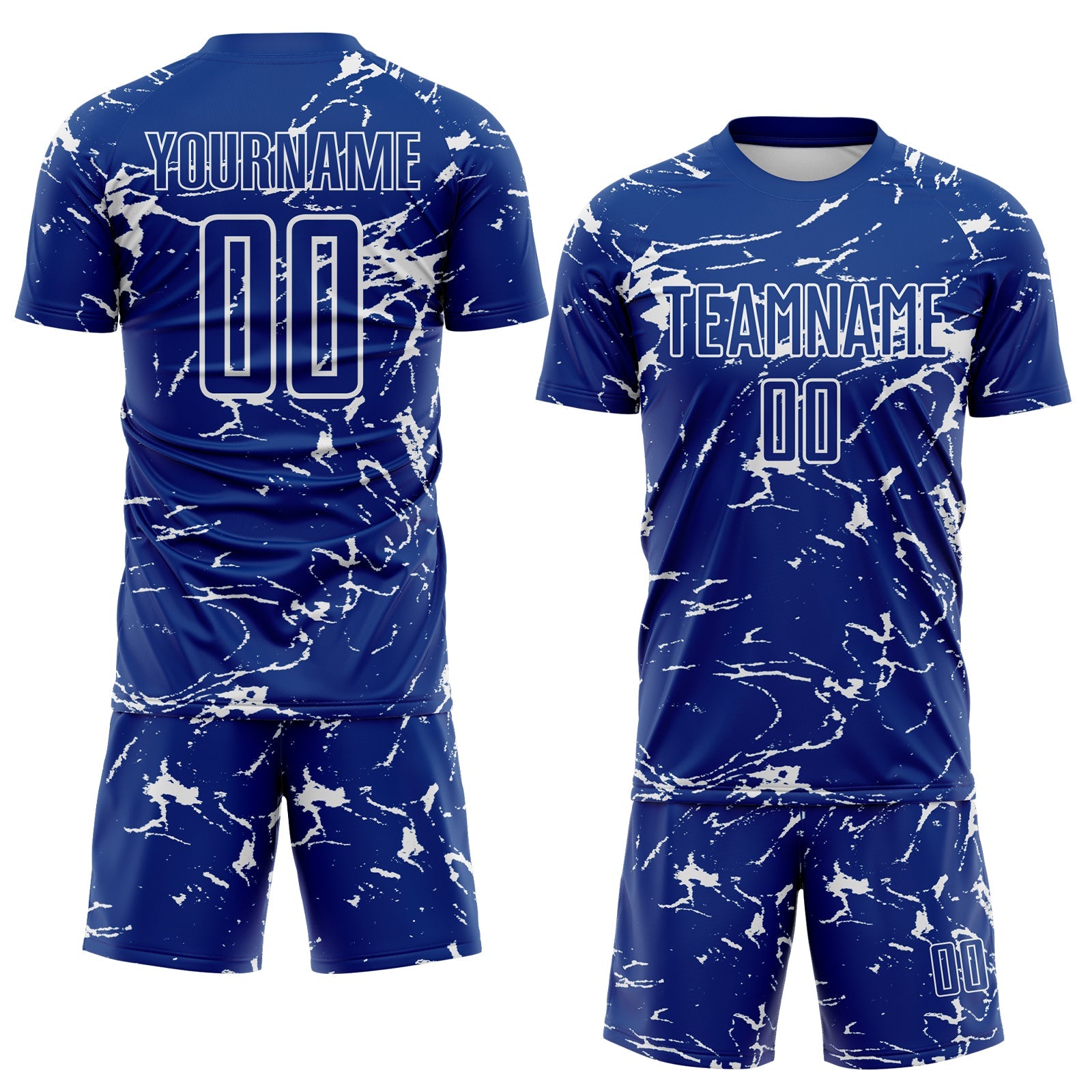 Custom Royal-White Abstract Fluid Marble Sublimation Soccer Uniform Jersey view 2