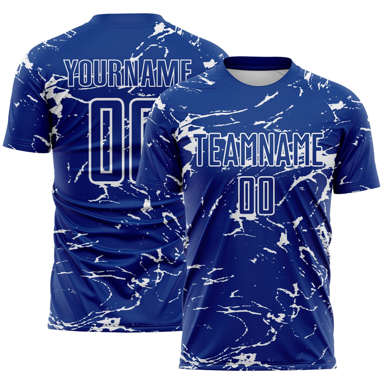 Custom Royal-White Abstract Fluid Marble Sublimation Soccer Uniform Jersey - Main View