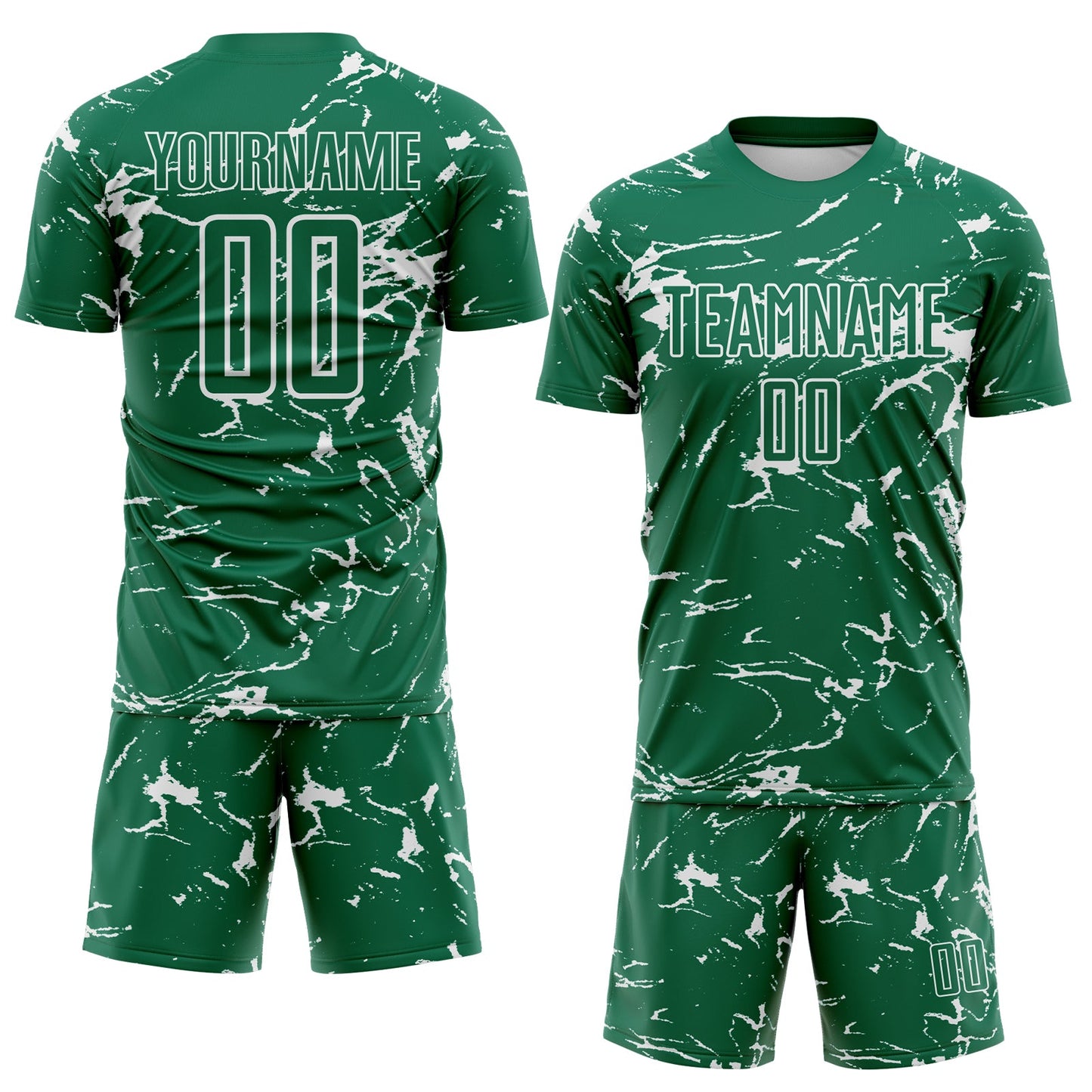 Custom Kelly Green-White Abstract Fluid Marble Sublimation Soccer Uniform Jersey view 2
