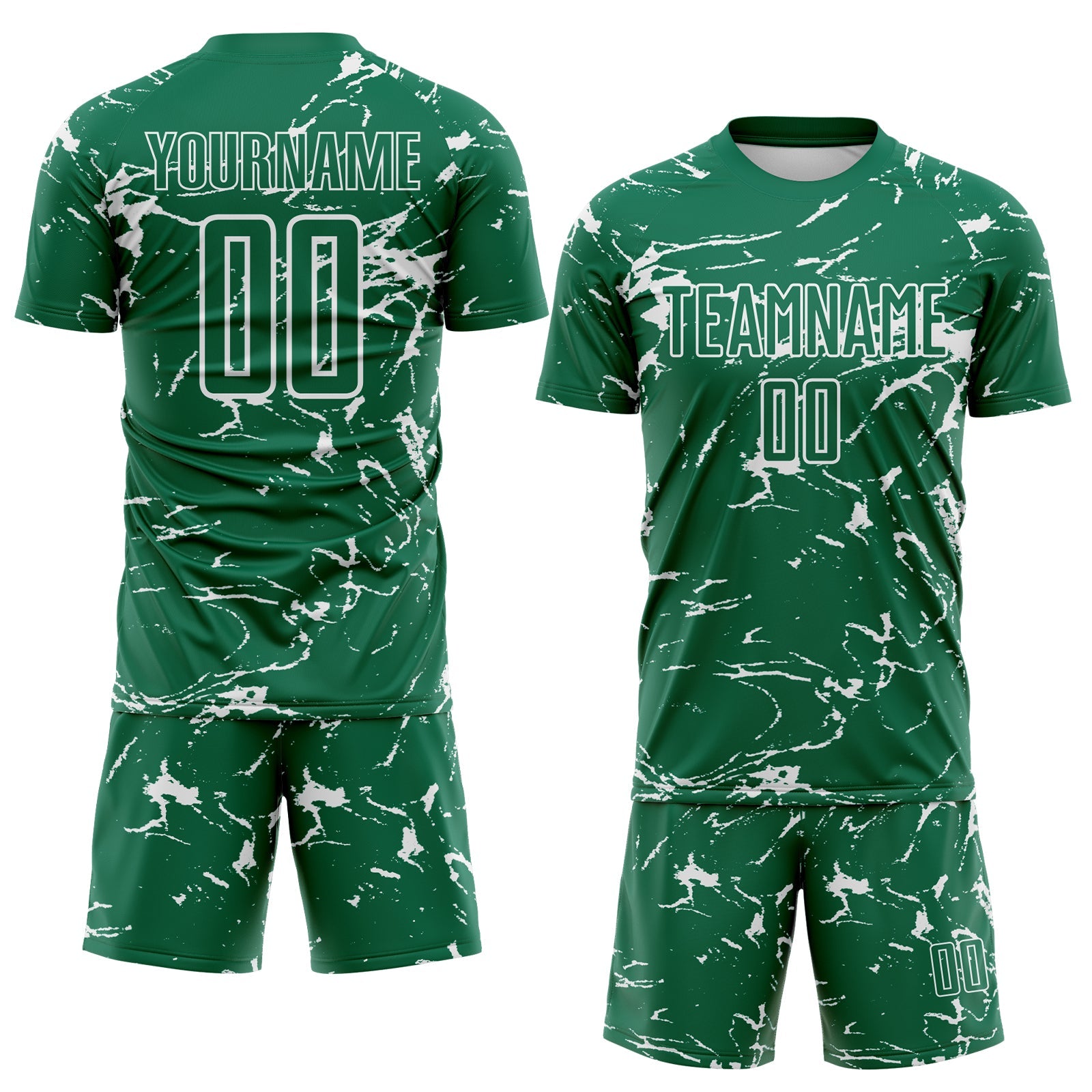 Custom Kelly Green-White Abstract Fluid Marble Sublimation Soccer Uniform Jersey view 2