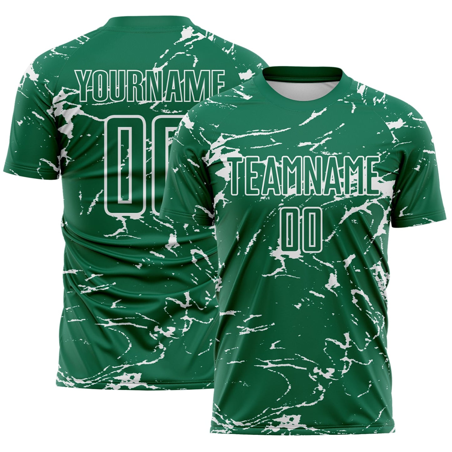 Custom Kelly Green-White Abstract Fluid Marble Sublimation Soccer Uniform Jersey - Main View