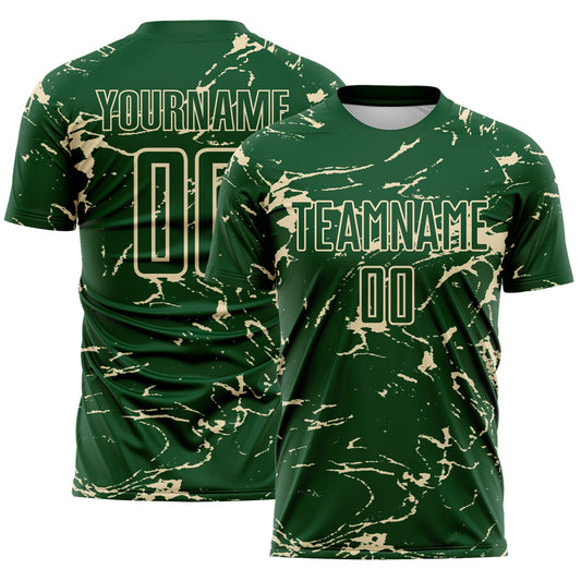 Custom Green-Cream Abstract Fluid Marble Sublimation Soccer Uniform Jersey - Main View