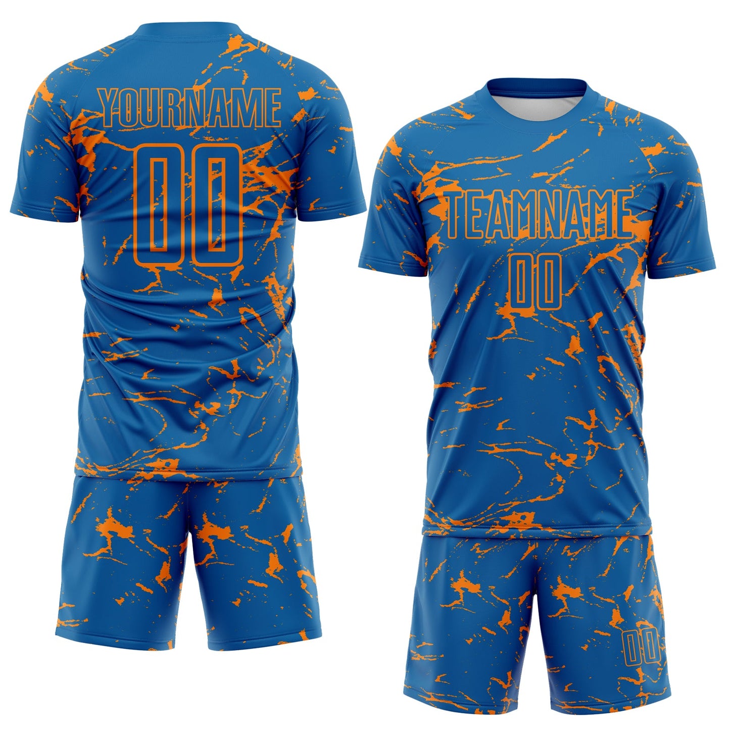 Custom Blue-Bay Orange Abstract Fluid Marble Sublimation Soccer Uniform Jersey view 2