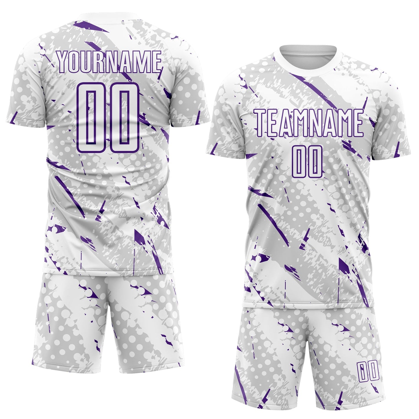 Custom White Purple-Gray Brush Stroke Slashes And Dot Grid Sublimation Soccer Uniform Jersey view 2