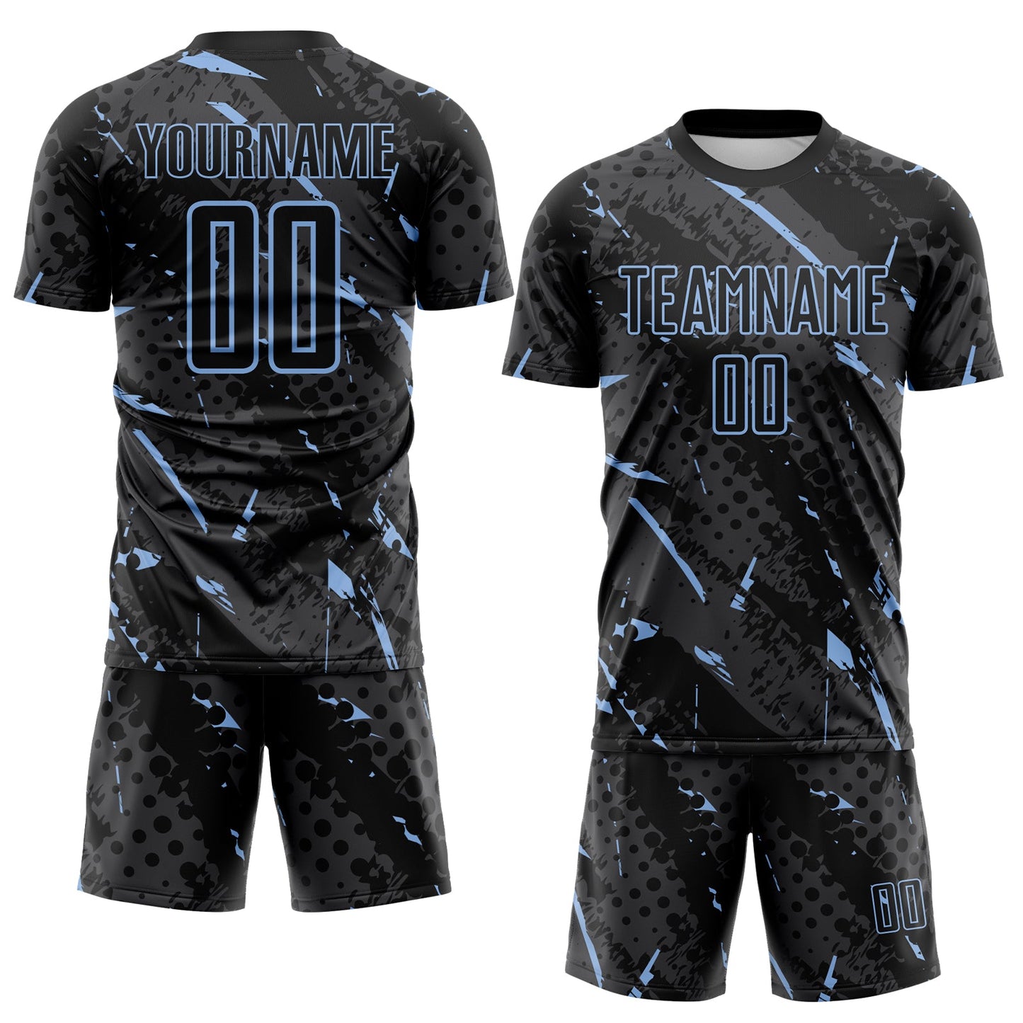 Custom Black Light Blue-Gray Brush Stroke Slashes And Dot Grid Sublimation Soccer Uniform Jersey view 2