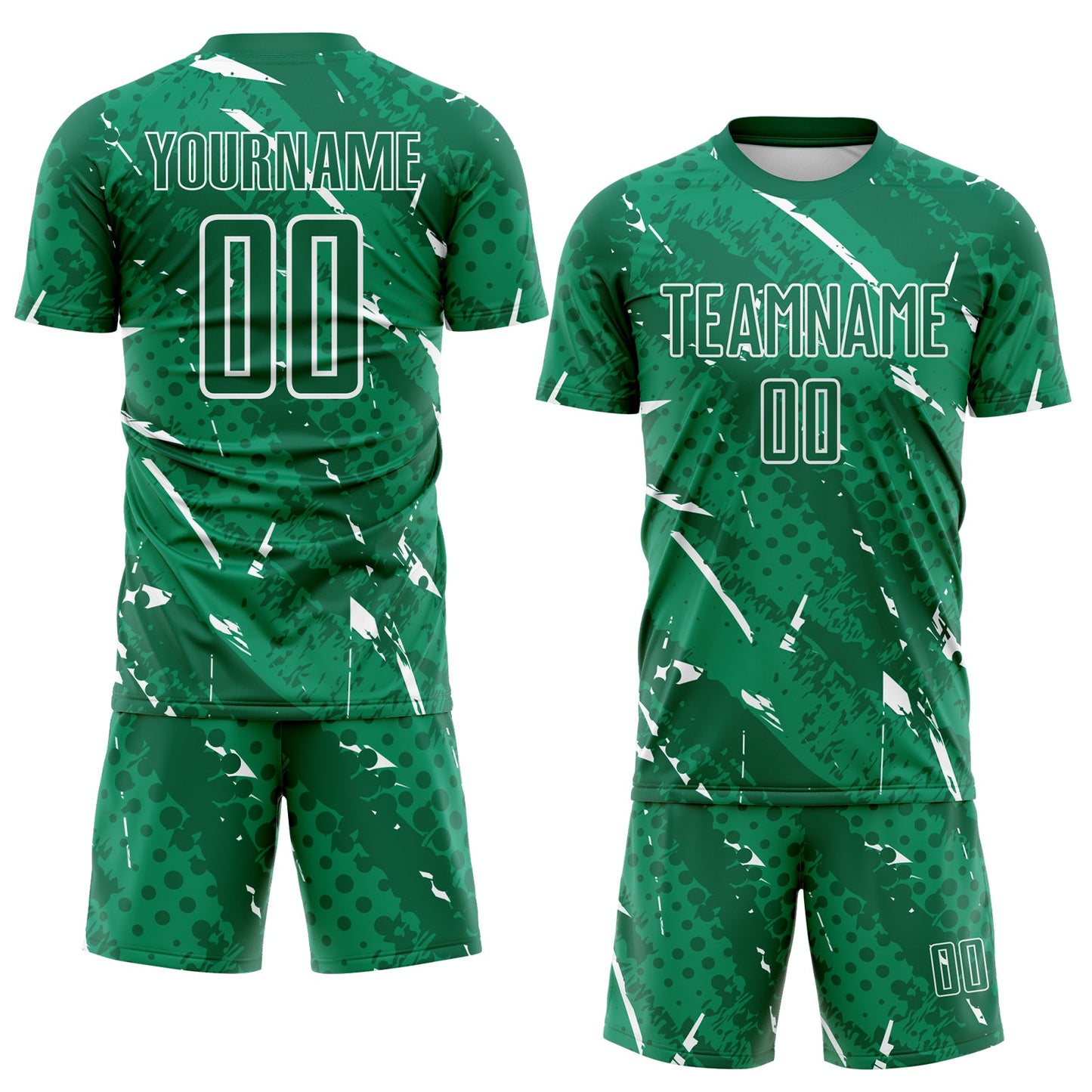 Custom Kelly Green-White Brush Stroke Slashes And Dot Grid Sublimation Soccer Uniform Jersey view 2