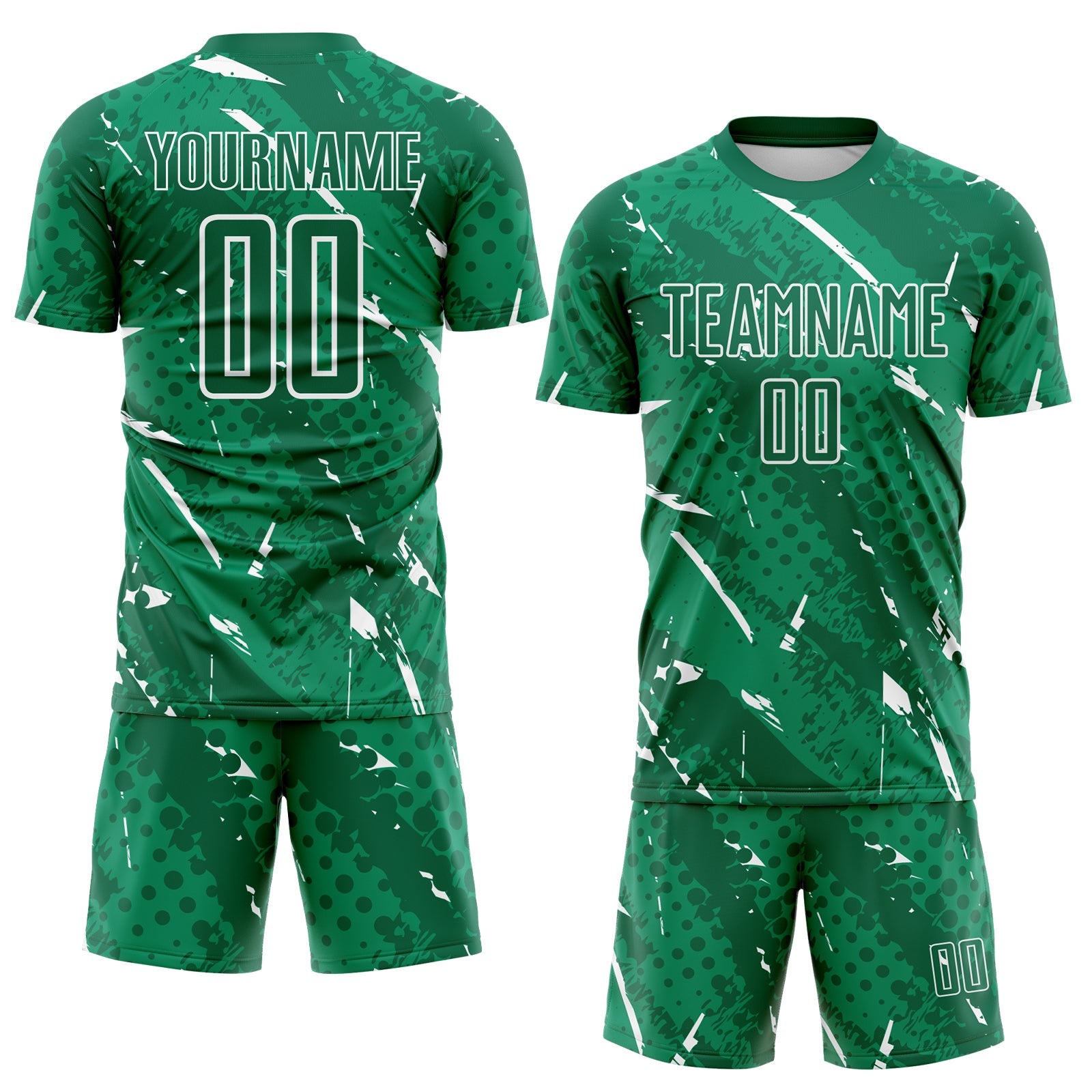 Custom Kelly Green-White Brush Stroke Slashes And Dot Grid Sublimation Soccer Uniform Jersey view 2