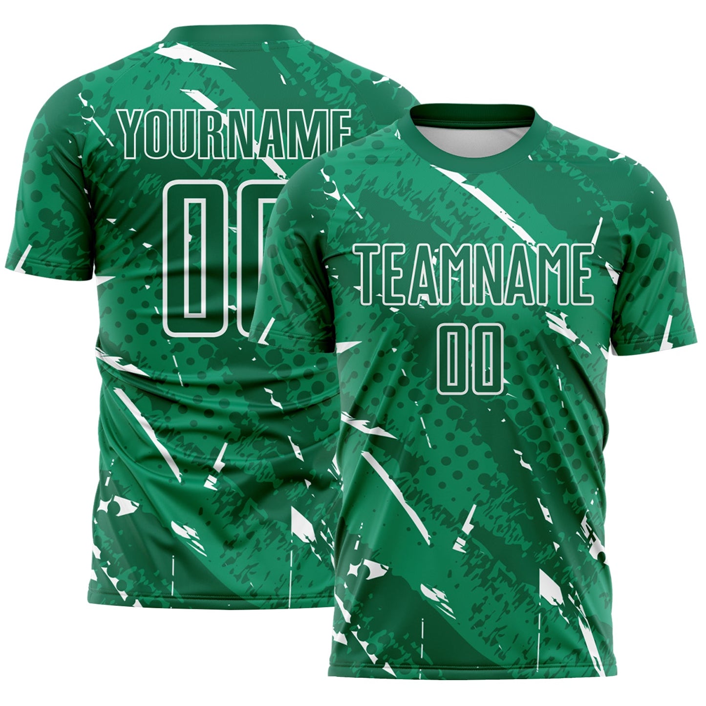 Custom Kelly Green-White Brush Stroke Slashes And Dot Grid Sublimation Soccer Uniform Jersey - Main View