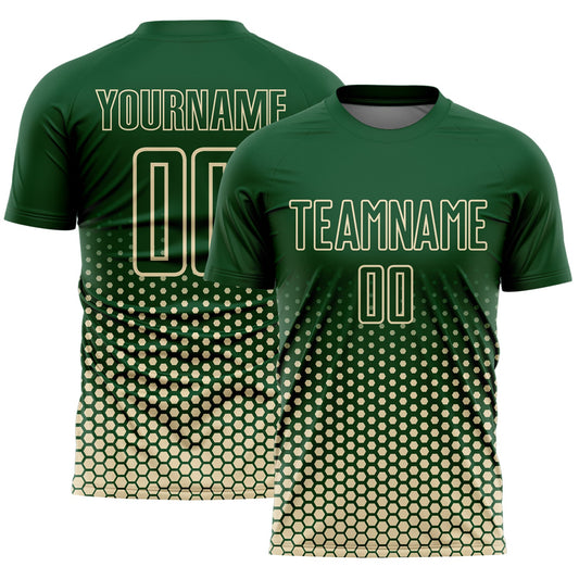 Custom Green-Cream Geometric Hexagonal Dot Gradient Sublimation Soccer Uniform Jersey - Main View