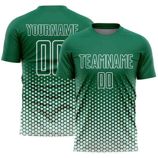 Custom Kelly Green-White Geometric Hexagonal Dot Gradient Sublimation Soccer Uniform Jersey - Main View