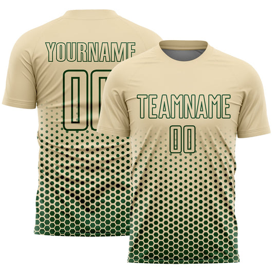 Custom Cream-Green Geometric Hexagonal Dot Gradient Sublimation Soccer Uniform Jersey - Main View
