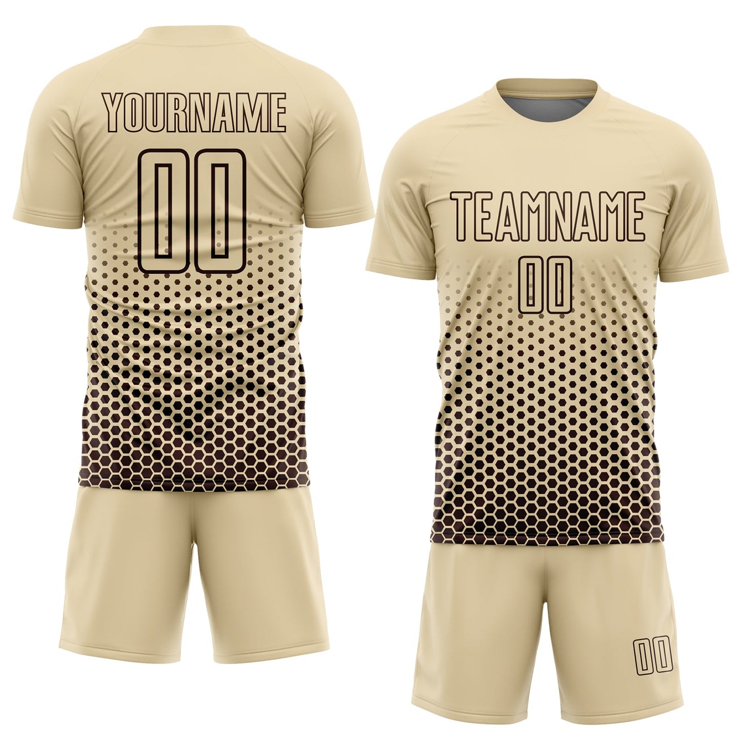 Custom Cream-Brown Geometric Hexagonal Dot Gradient Sublimation Soccer Uniform Jersey view 2