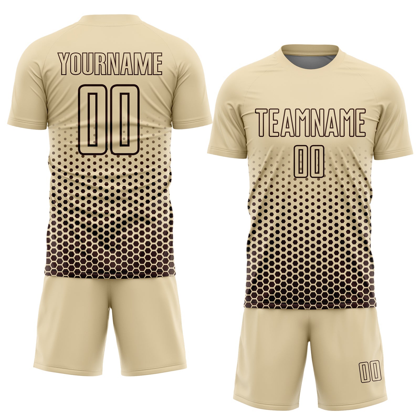 Custom Cream-Brown Geometric Hexagonal Dot Gradient Sublimation Soccer Uniform Jersey view 2
