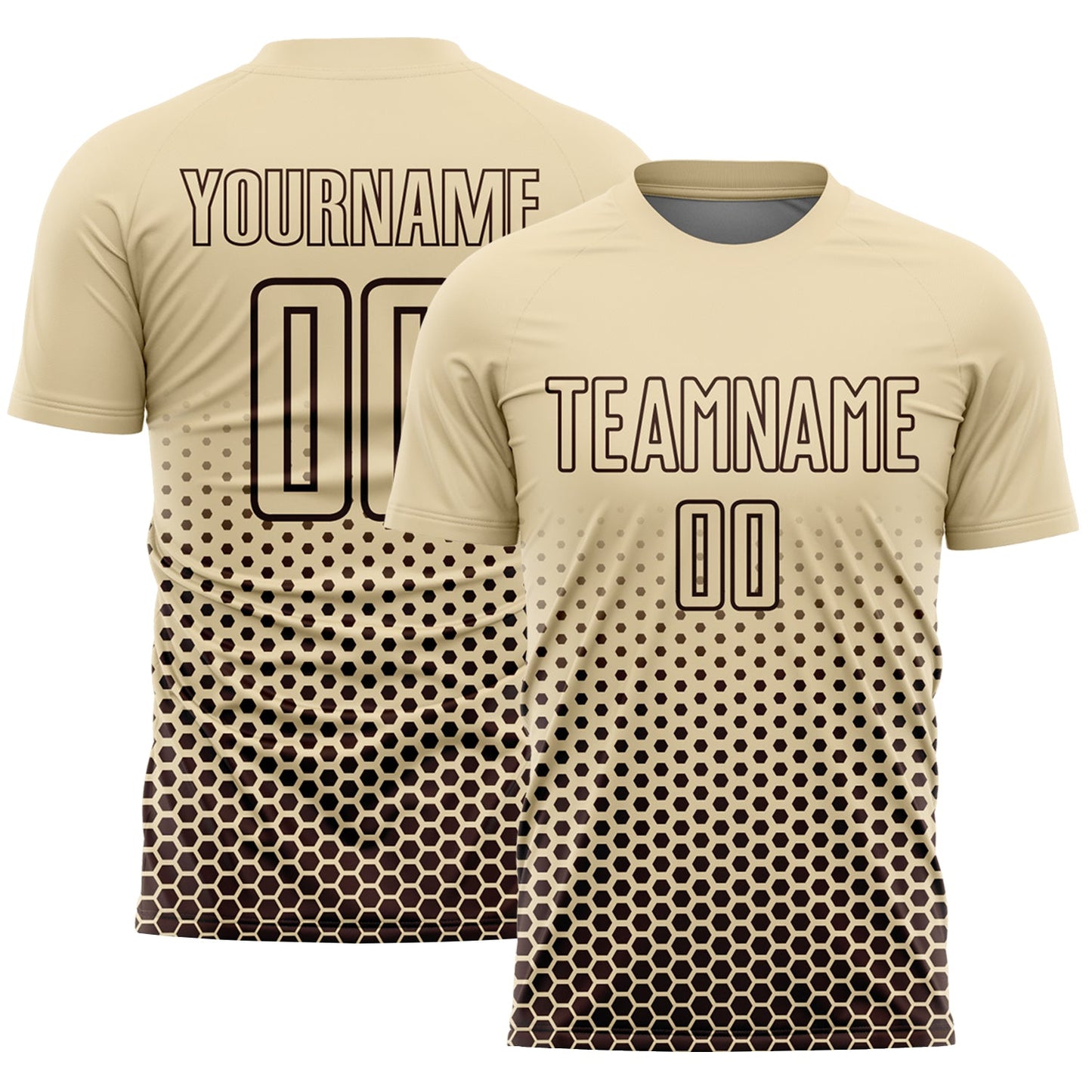 Custom Cream-Brown Geometric Hexagonal Dot Gradient Sublimation Soccer Uniform Jersey - Main View