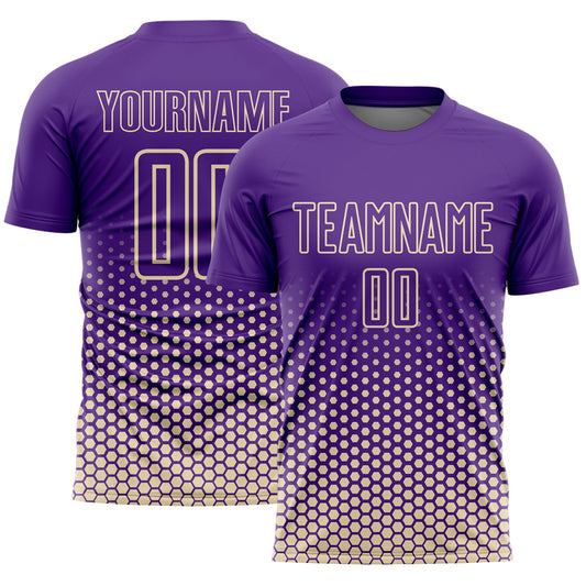 Custom Purple-Cream Geometric Hexagonal Dot Gradient Sublimation Soccer Uniform Jersey - Main View