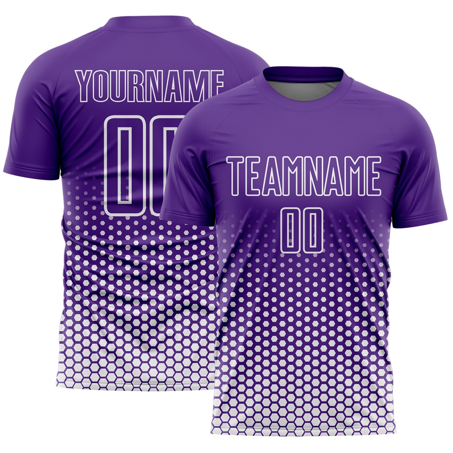 Custom Purple-White Geometric Hexagonal Dot Gradient Sublimation Soccer Uniform Jersey - Main View