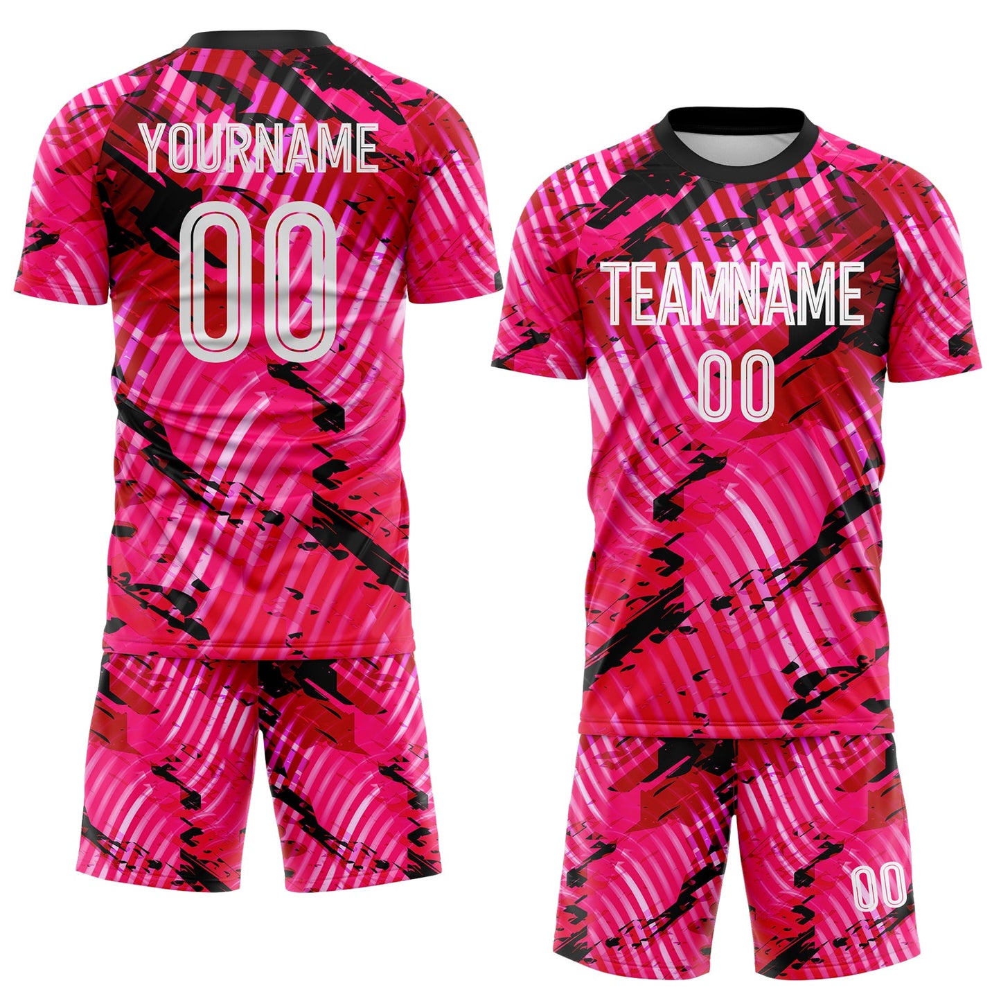Custom Pink White-Black Abstract Swirl Wave Grunge Splatter Sublimation Soccer Uniform Jersey view 2