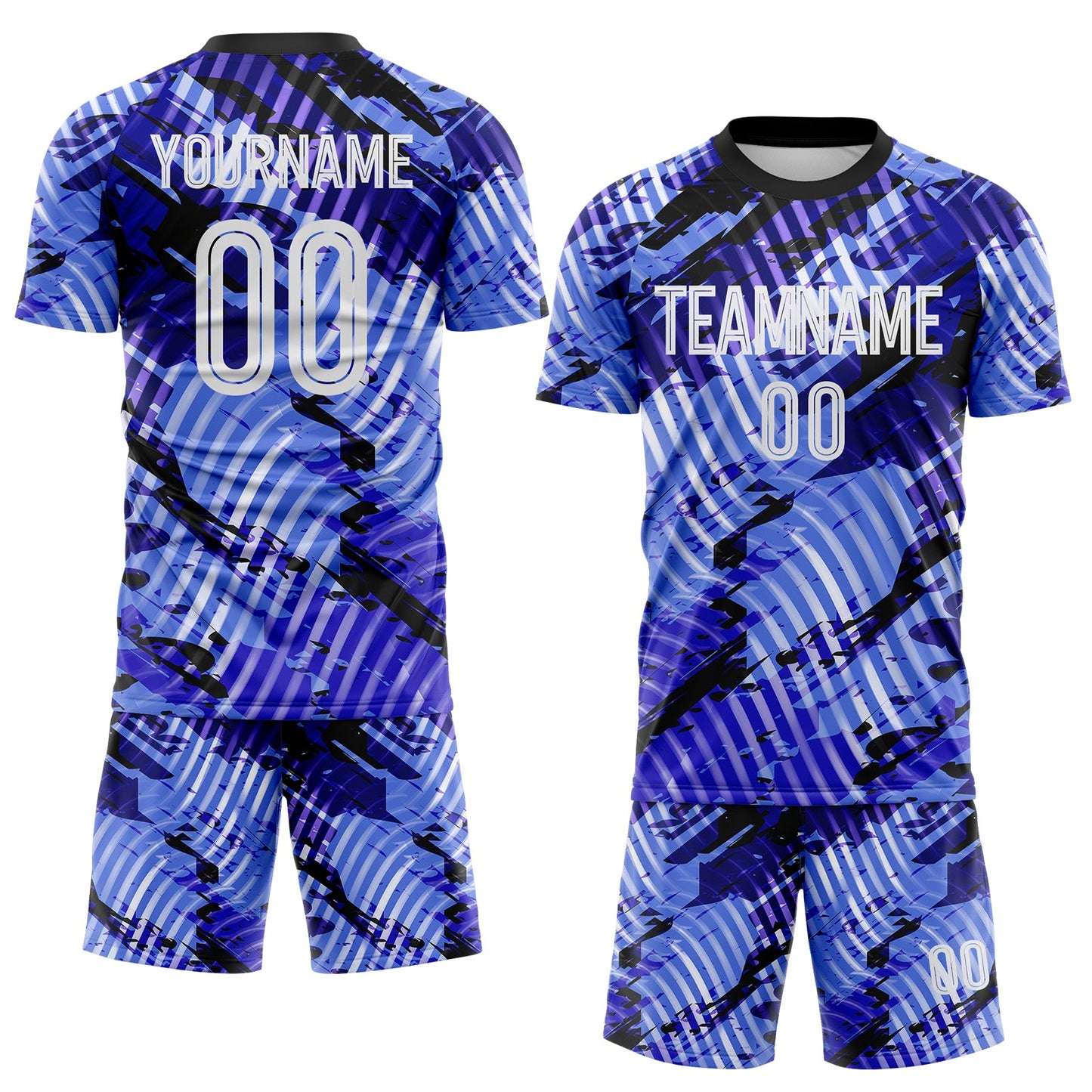 Custom Blue White-Black Abstract Swirl Wave Grunge Splatter Sublimation Soccer Uniform Jersey view 2