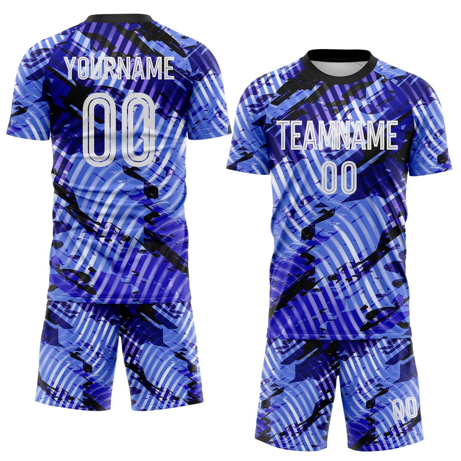 Custom Blue White-Black Abstract Swirl Wave Grunge Splatter Sublimation Soccer Uniform Jersey view 2