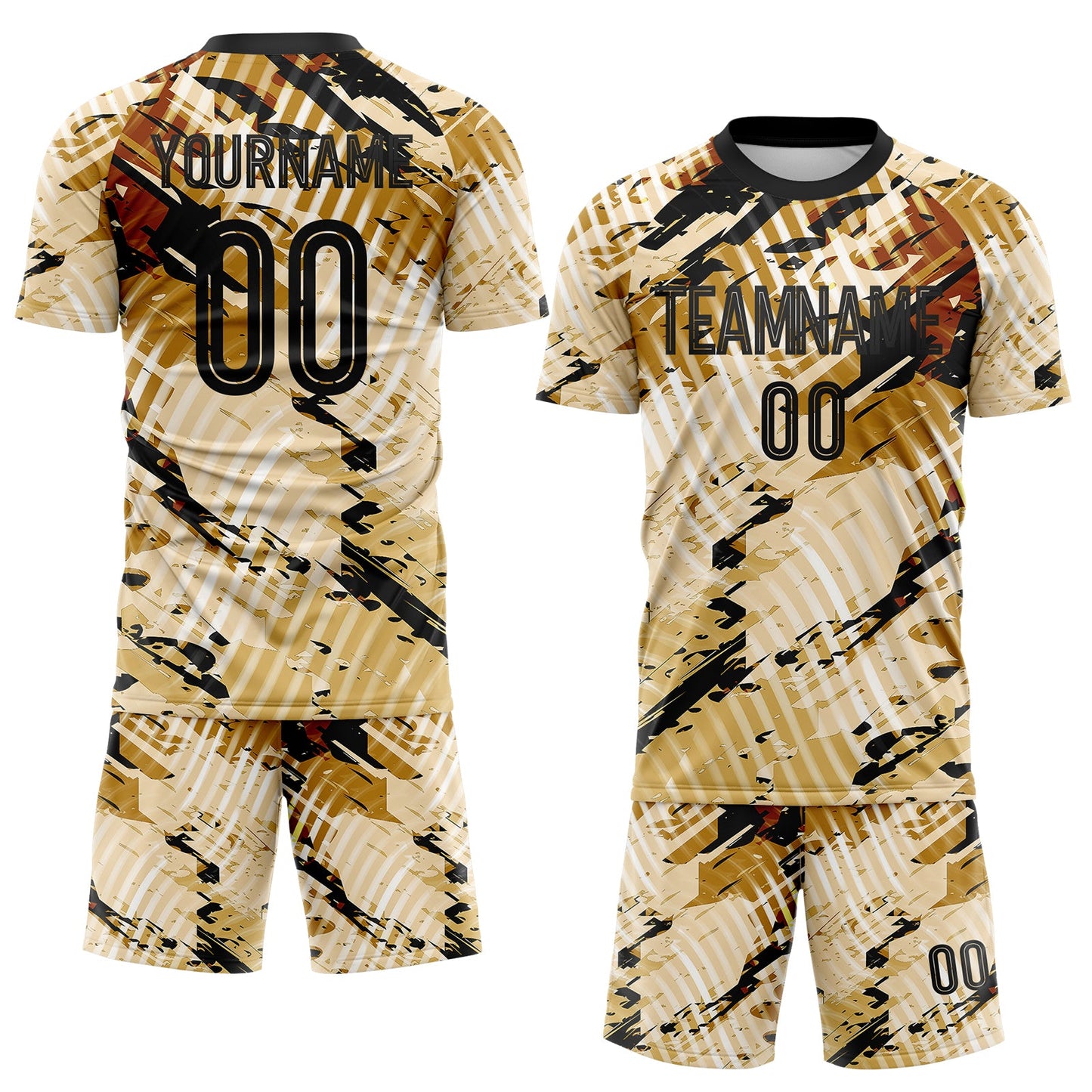 Custom Cream-Black Abstract Swirl Wave Grunge Splatter Sublimation Soccer Uniform Jersey view 2