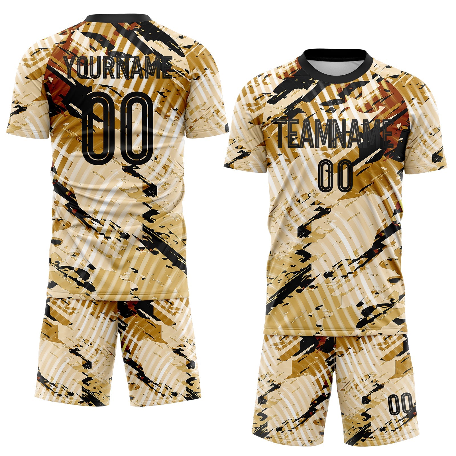 Custom Cream-Black Abstract Swirl Wave Grunge Splatter Sublimation Soccer Uniform Jersey view 2