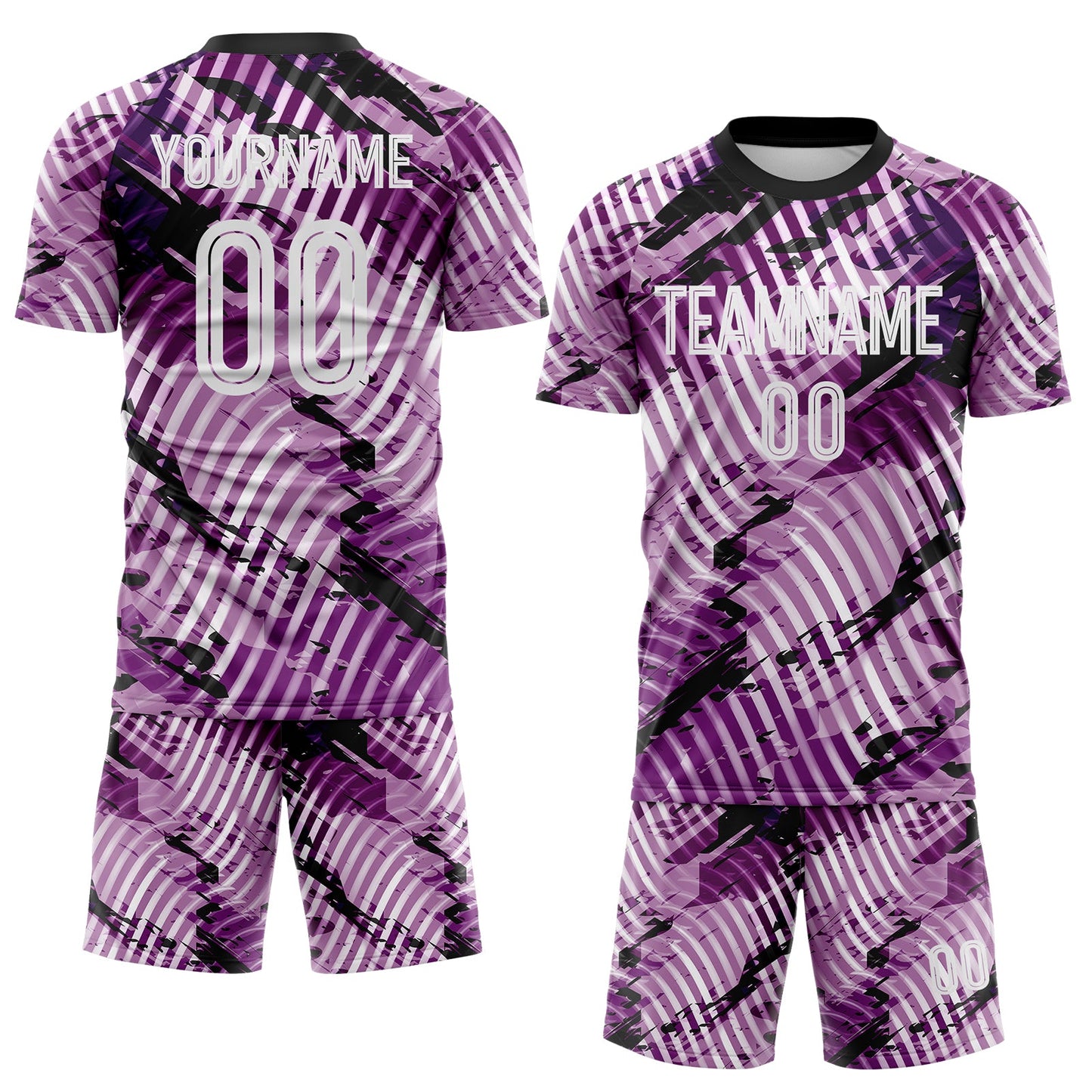 Custom Light Purple White-Black Abstract Swirl Wave Grunge Splatter Sublimation Soccer Uniform Jersey view 2