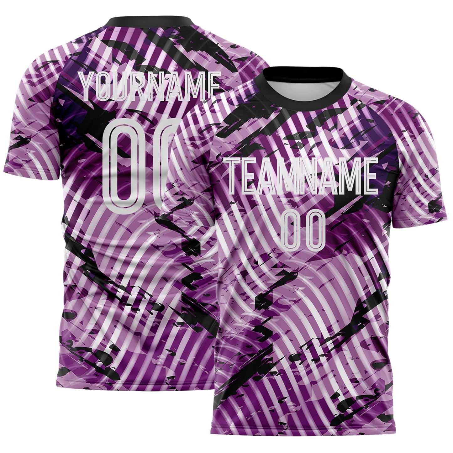 Custom Light Purple White-Black Abstract Swirl Wave Grunge Splatter Sublimation Soccer Uniform Jersey - Main View