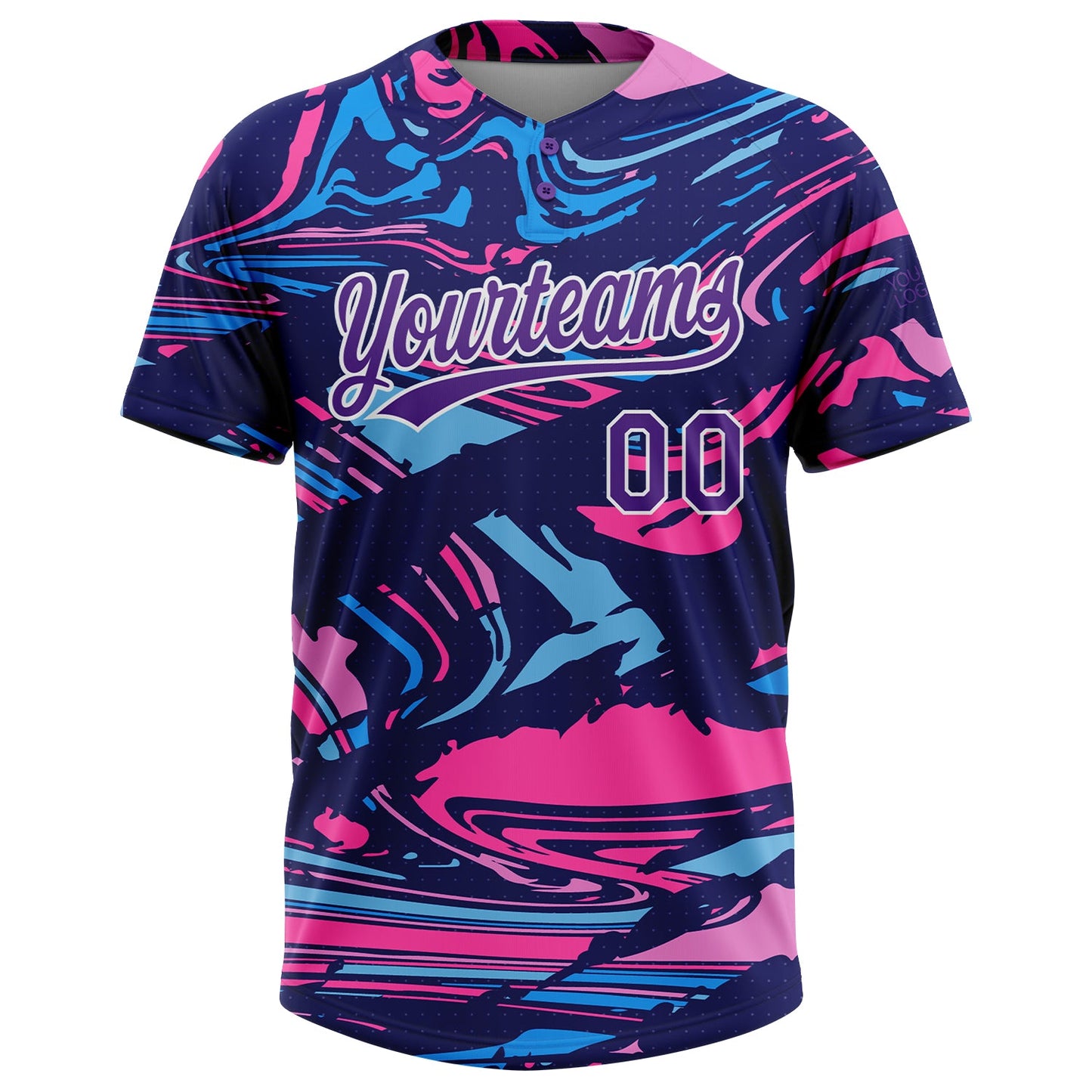 Custom Figure Purple Navy-Pink 3D Pattern Two-Button Unisex Softball Jersey view 2
