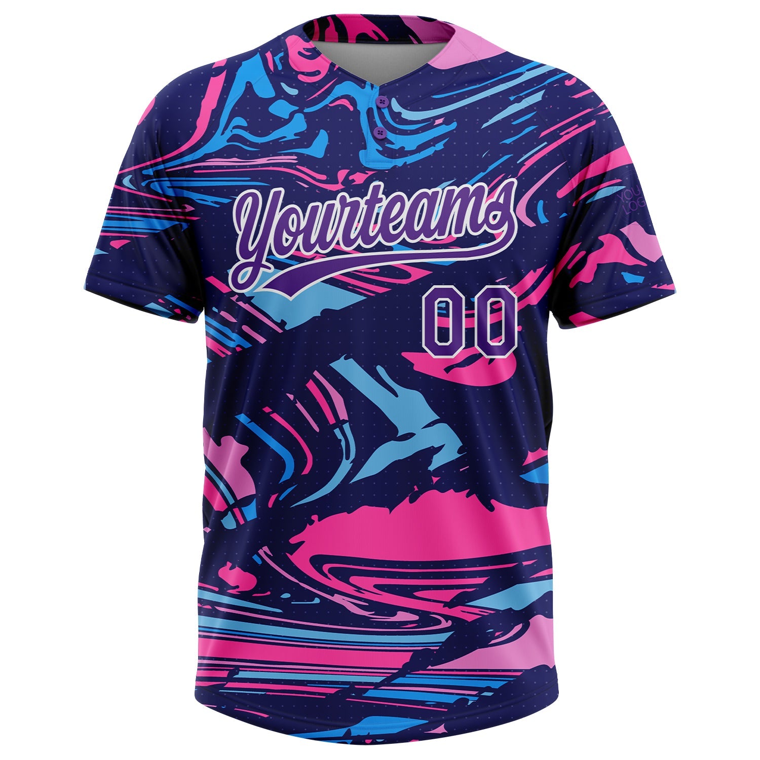 Custom Figure Purple Navy-Pink 3D Pattern Two-Button Unisex Softball Jersey view 2