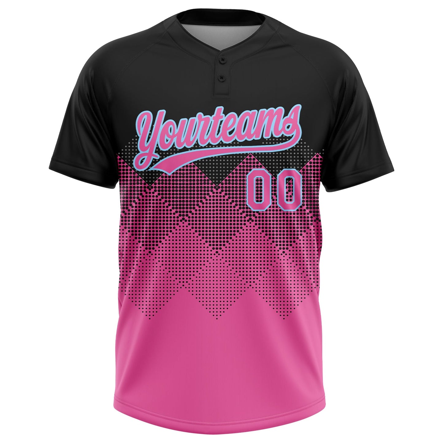 Custom Black Pink-Light Blue 3D Pattern Gradient Square Shapes Two-Button Unisex Softball Jersey view 2