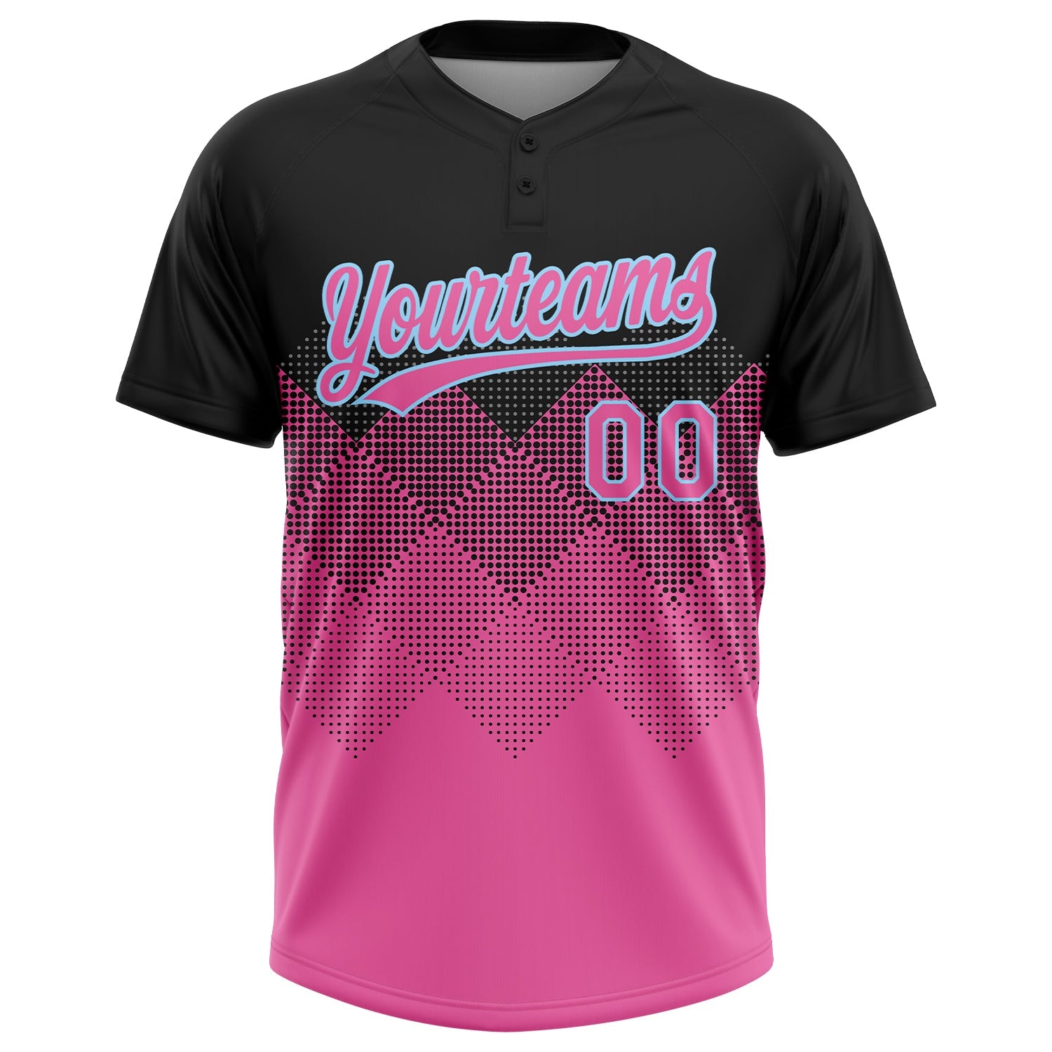 Custom Black Pink-Light Blue 3D Pattern Gradient Square Shapes Two-Button Unisex Softball Jersey view 2