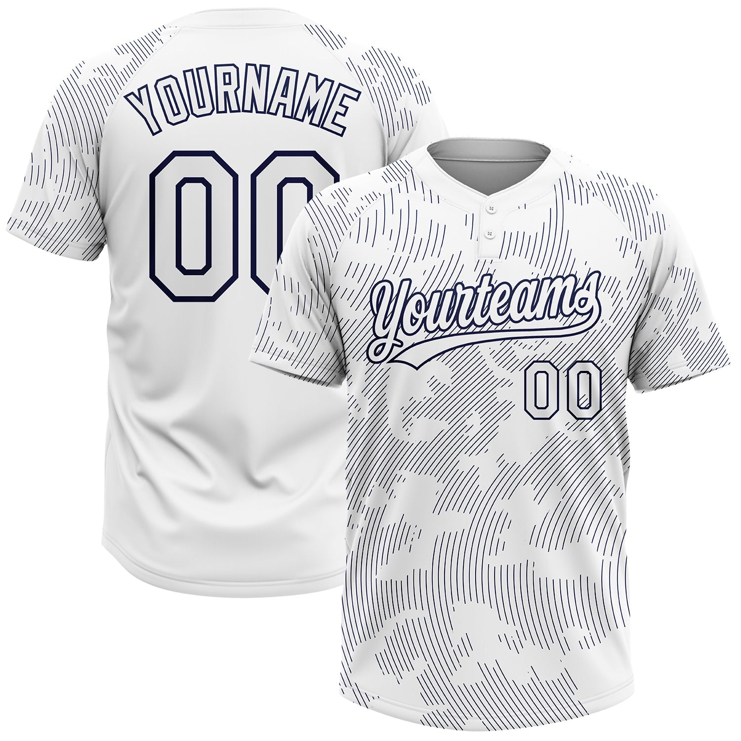 Custom White White-Navy 3D Pattern Two-Button Unisex Softball Jersey - Main View