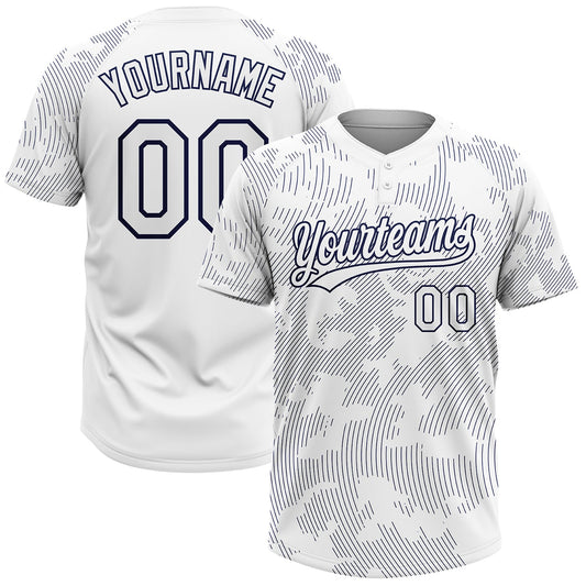 Custom White White-Navy 3D Pattern Two-Button Unisex Softball Jersey - Main View