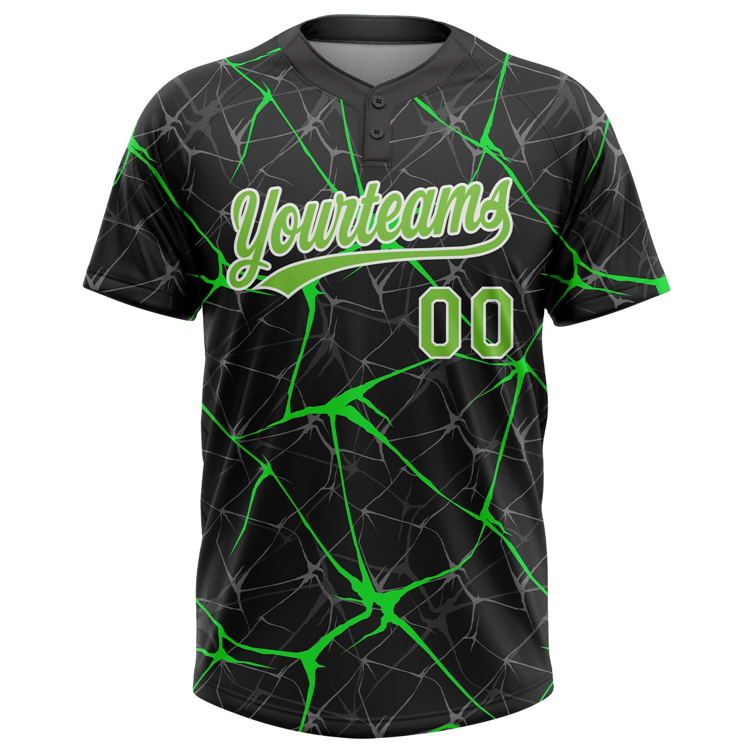 Custom Black Neon Green-Kelly Green 3D Pattern Two-Button Unisex Softball Jersey view 2