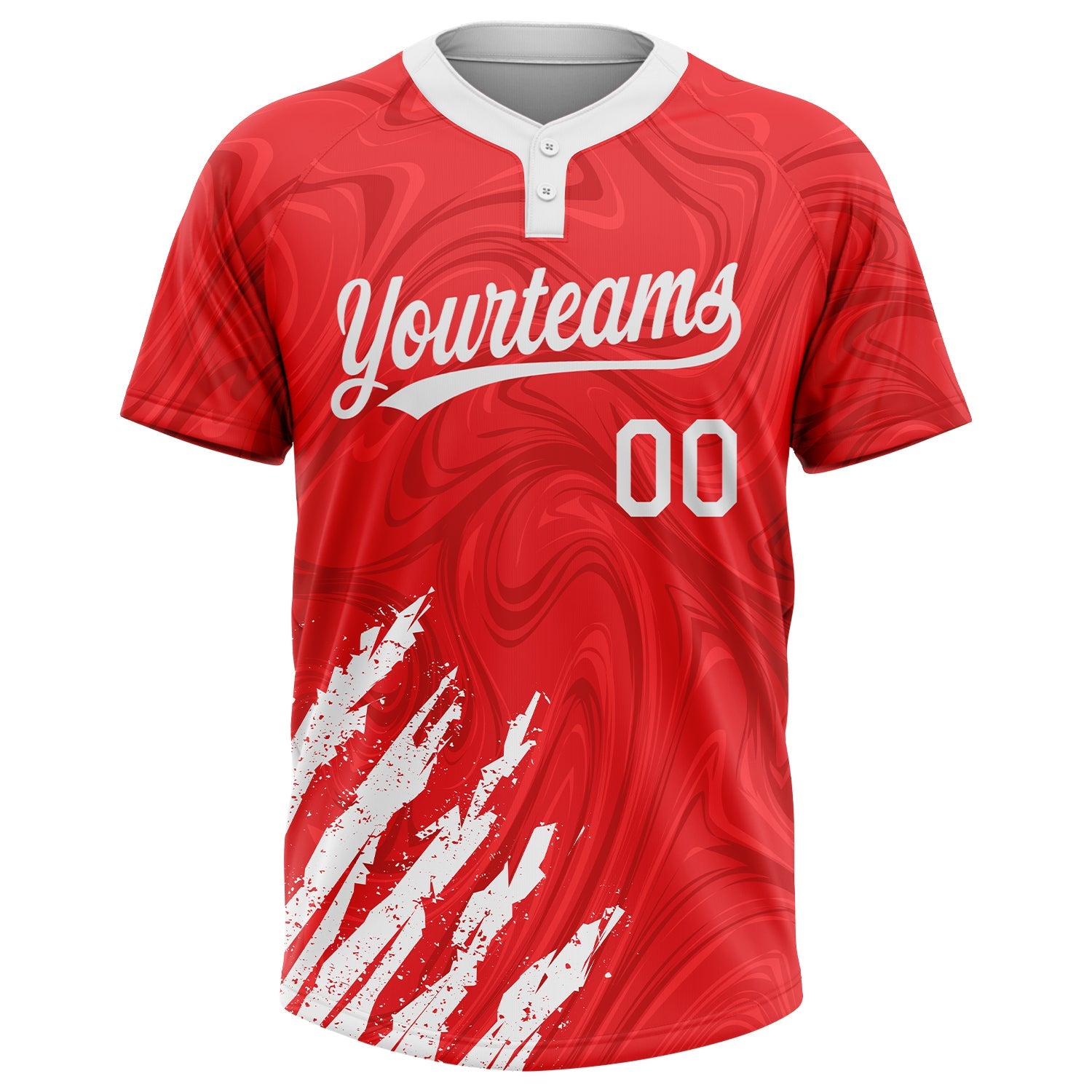 Custom Red White 3D Pattern Two-Button Unisex Softball Jersey view 2