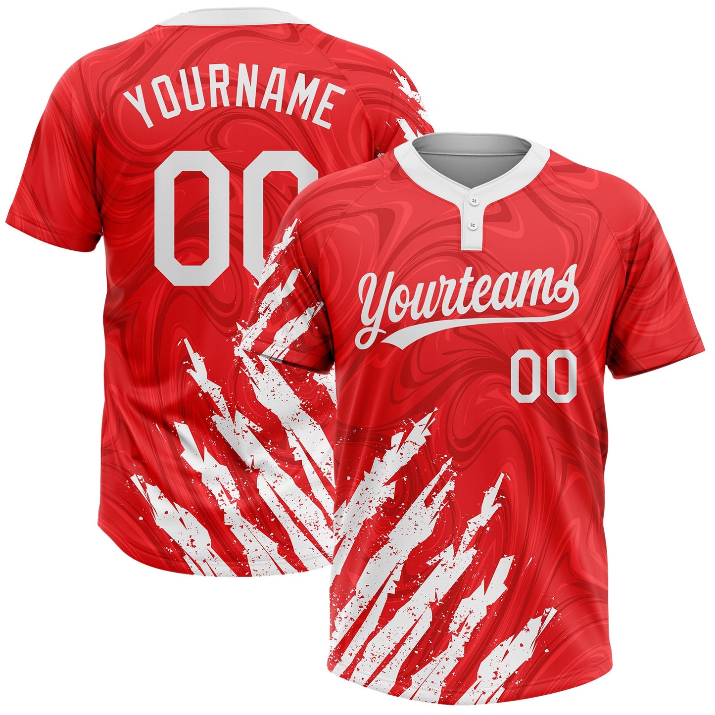Custom Red White 3D Pattern Two-Button Unisex Softball Jersey - Main View