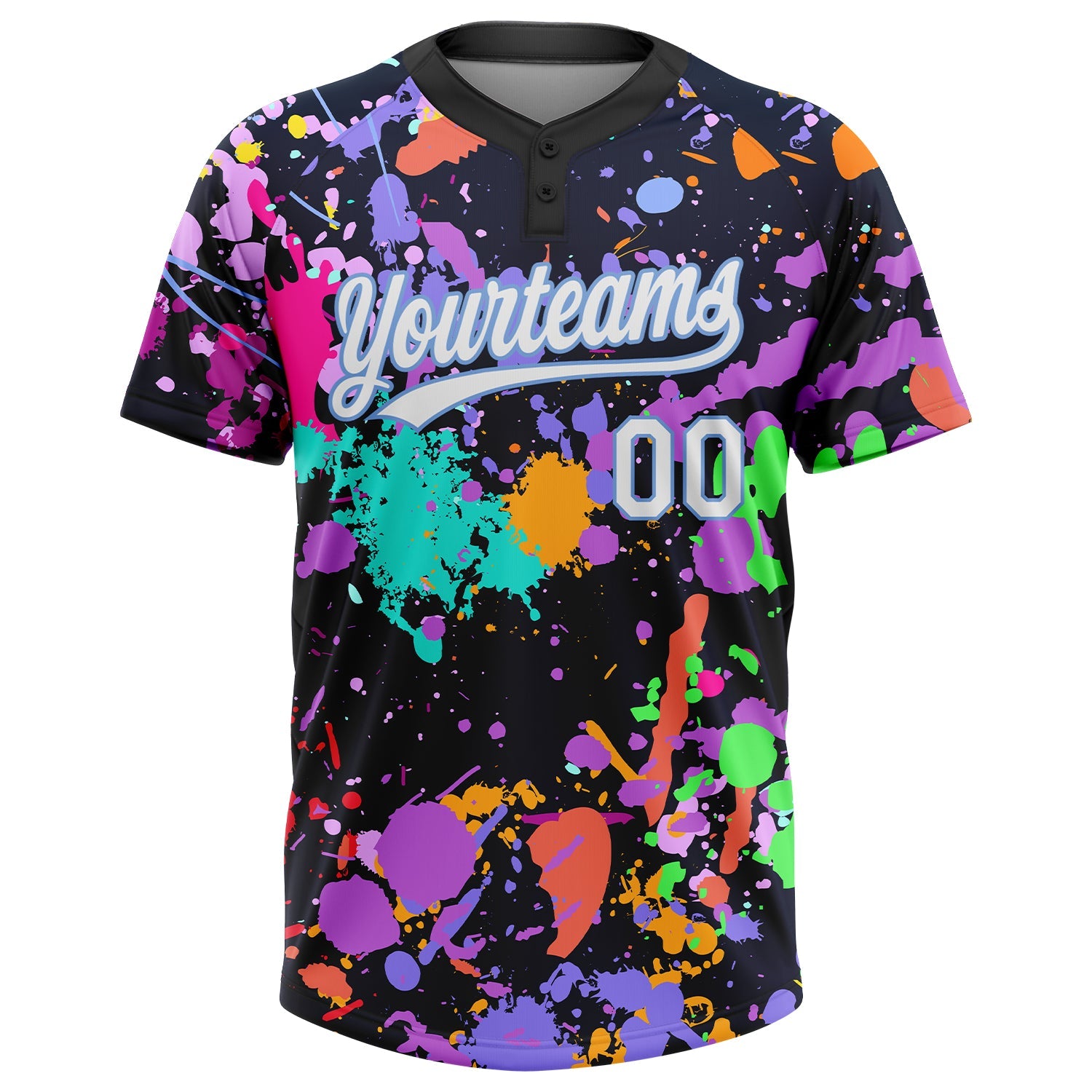 Custom Graffiti Pattern White-Light Blue 3D Two-Button Unisex Softball Jersey view 2
