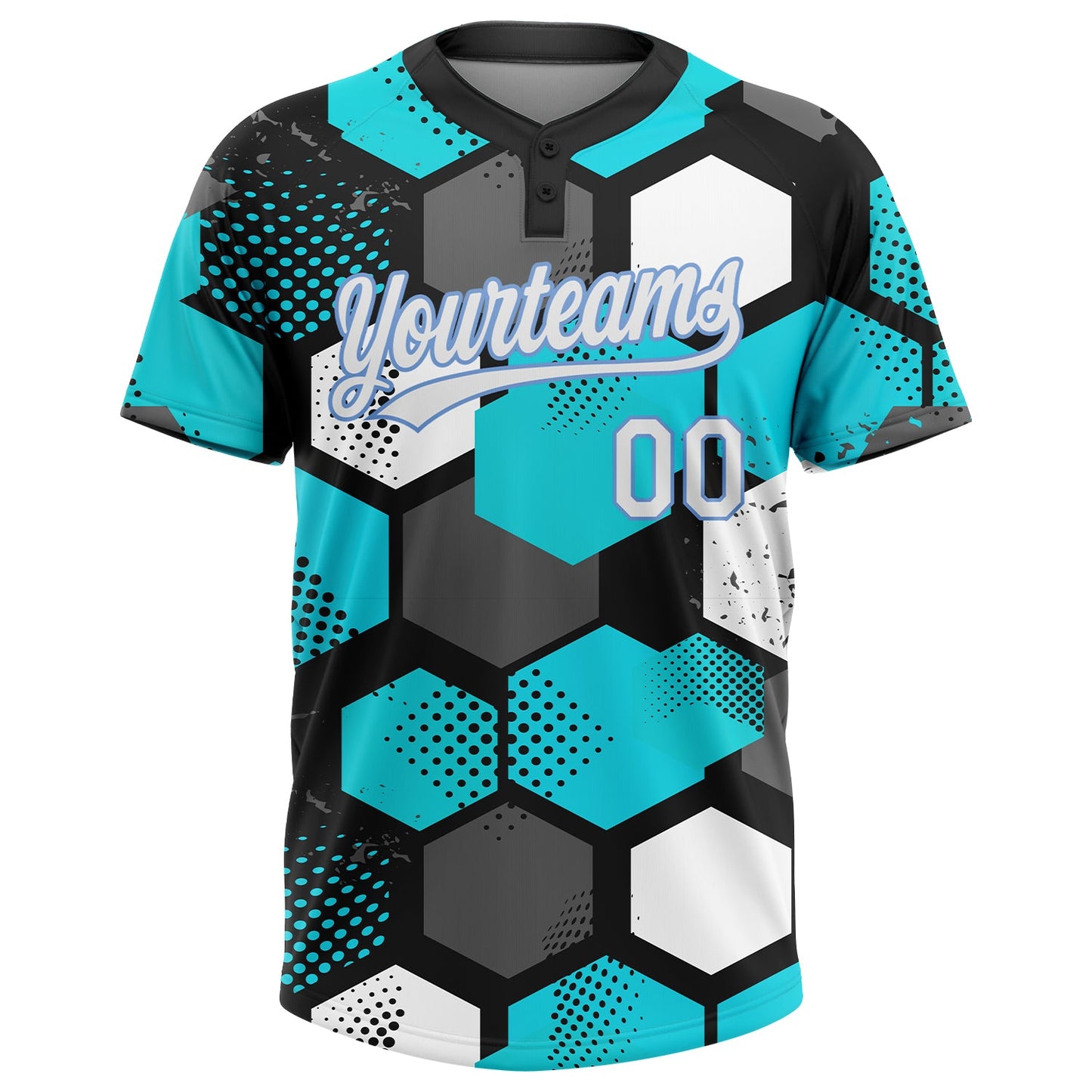Custom Sky Blue White Black-Light Blue 3D Pattern Two-Button Unisex Softball Jersey view 2