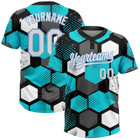 Custom Sky Blue White Black-Light Blue 3D Pattern Two-Button Unisex Softball Jersey - Main View