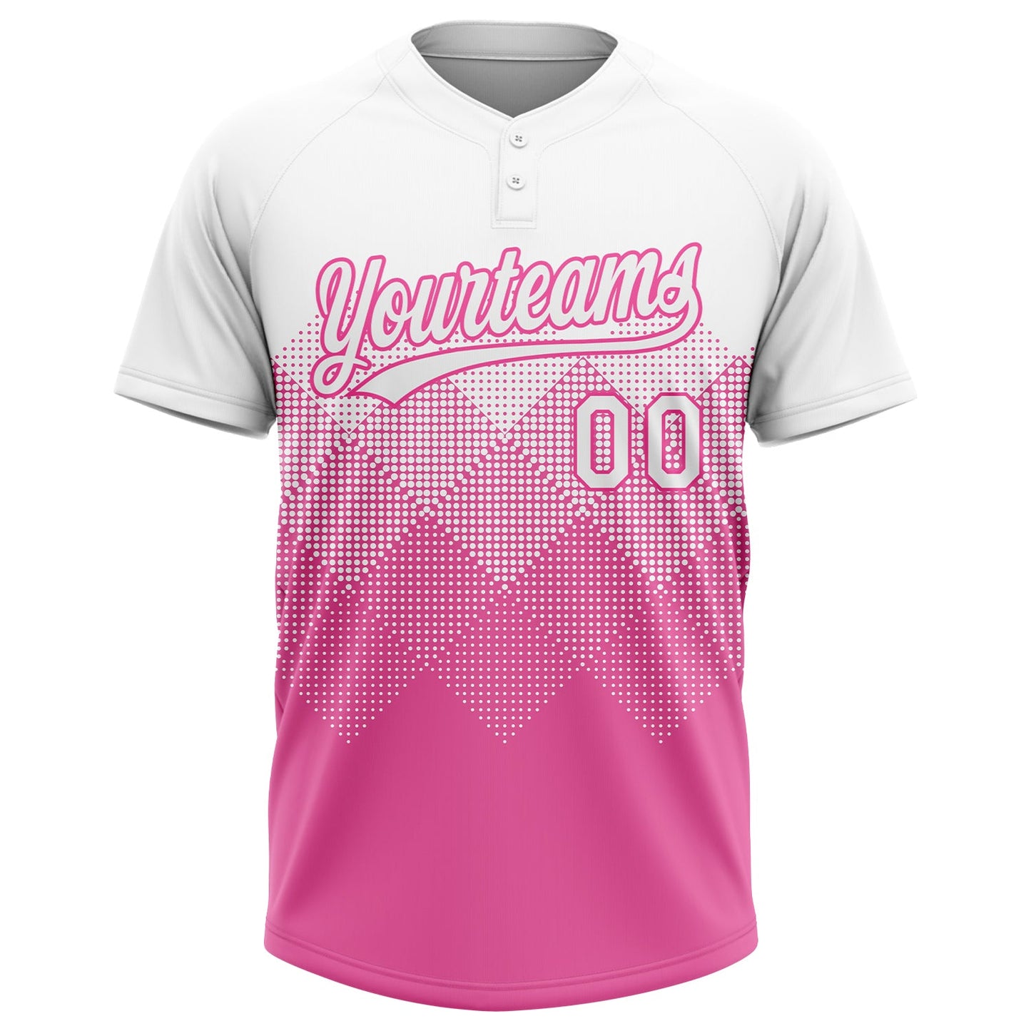 Custom Pink White 3D Pattern Gradient Square Shapes Two-Button Unisex Softball Jersey view 2